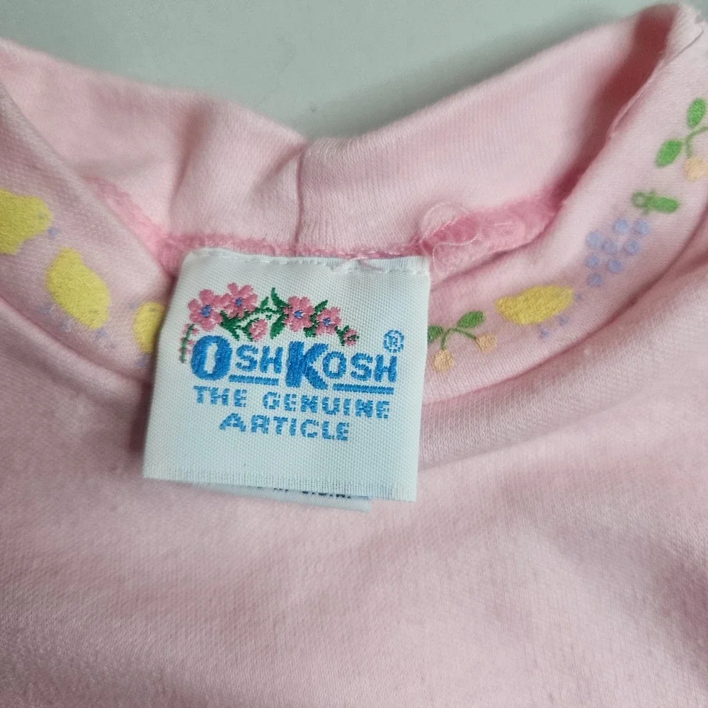 Vintage OshKosh B'gosh Baby Girls 12M Floral Fruit Romper Set Made in USA Pink
